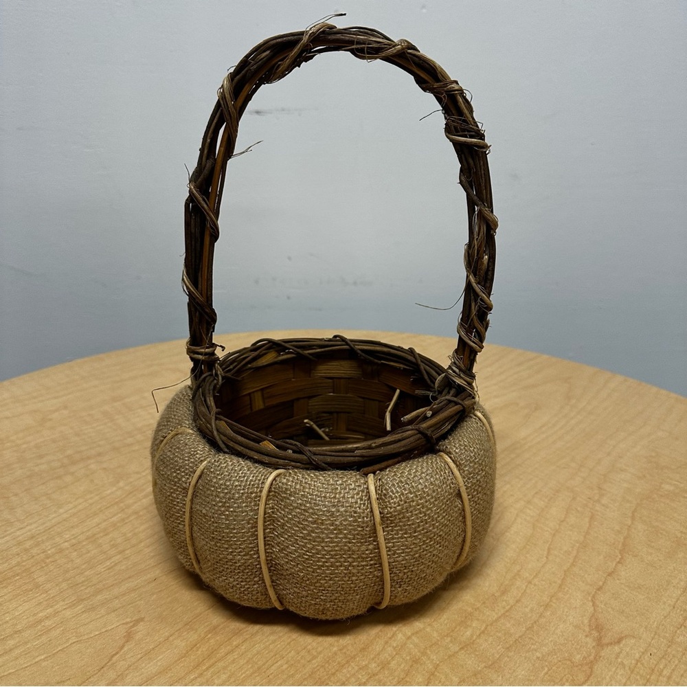 Pumpkin Shaped Rustic Burlap Woven Basket